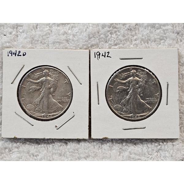 2 Walking Liberty 90% Silver Half-Dollar Coins - AFV $1