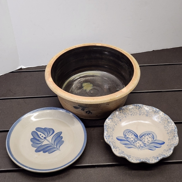 Rowe Pottery Works 1988 Bowl & Two 1990's Beaumont Brothers Pottery Plates All With Stampings
