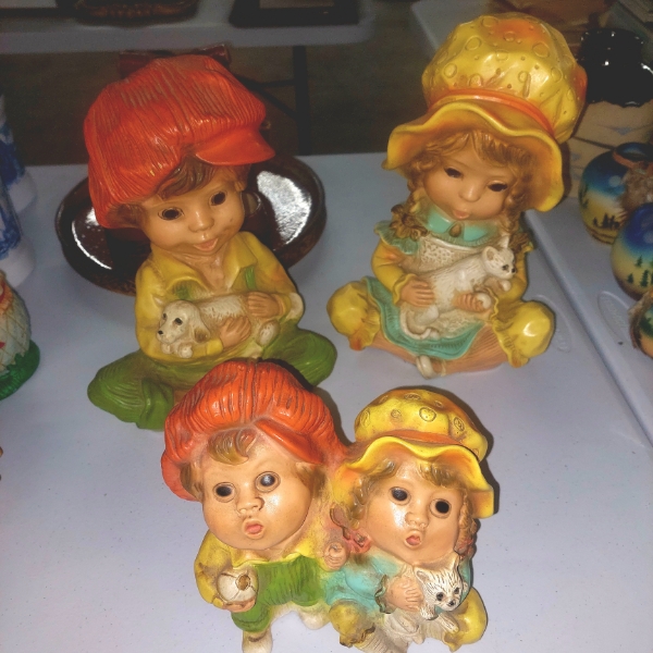 3 Pcs Colorful Dutch Children Figures - Signed Bisque Statues - Largest 10" 