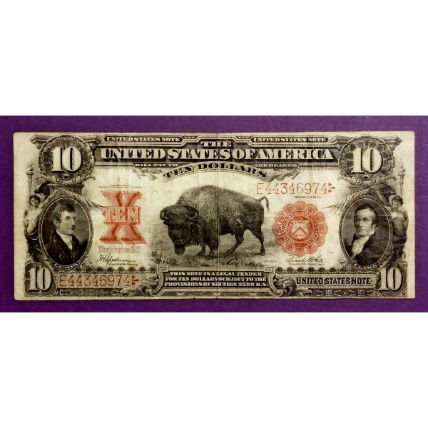 RARE 1901 US $10 Large "BISON" Note  FR-122 - Speelman / White Signatures - Very Fine 