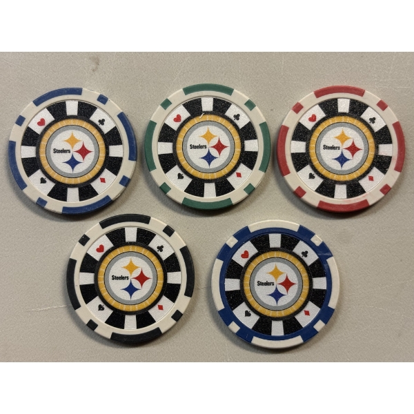 NFL Pittsburgh Steelers - Clay Poker Chip Set - Mint Condition - Complete Set 5 Chips