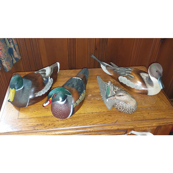 4 Pc Carved Duck Decoy's - Signed - See Detailed Pics Colorful & No Issues