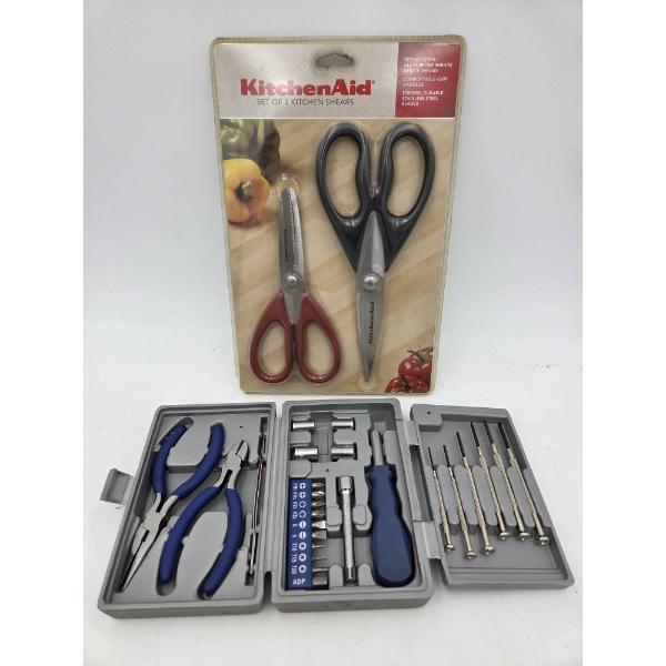 Like New Tool Set In Hard Case & Two New Pair Of KitchenAid Shears
