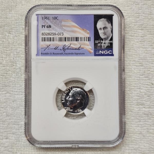 1961 90% Silver Proof Roosevelt Dime graded PF 68 by NGC