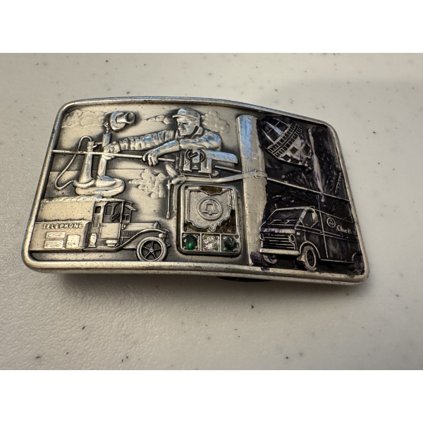 Rare Sterling Silver .925 Ohio Bell Belt Buckle With Diamond - Hard To Find - 83.7 Grams 