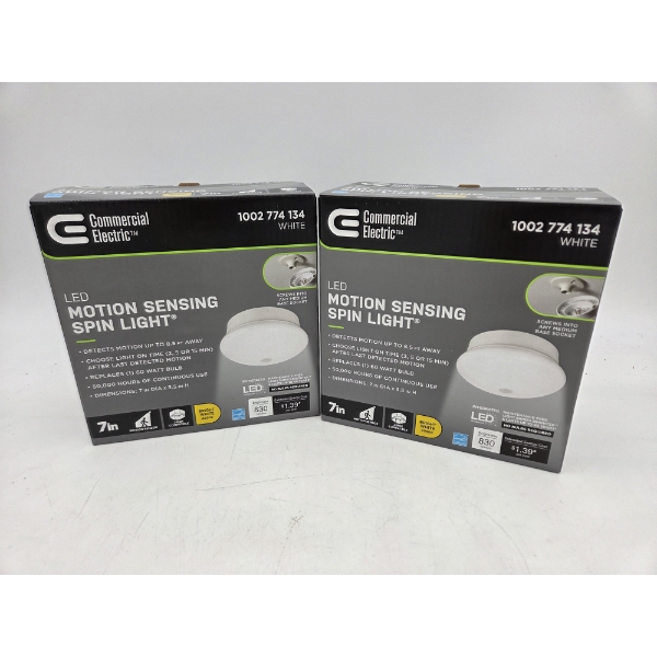 Two New In Box Commercial Electric LED 7'' Motion Sensing Spin Lights