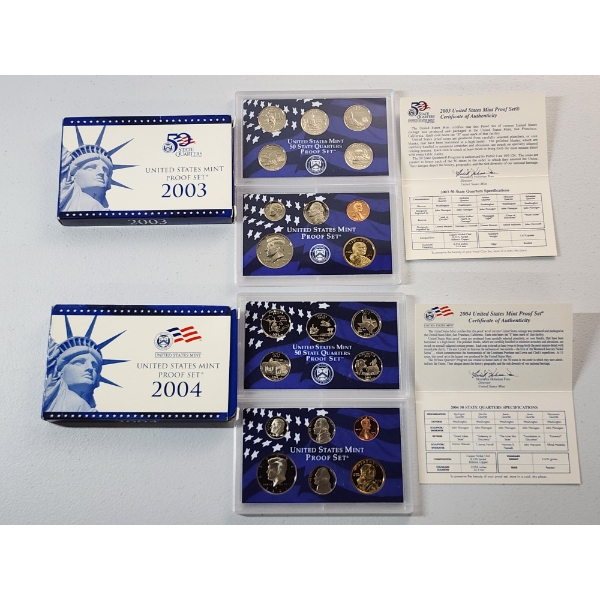 2003 & 2004 United States Mint Proof Sets in Original Packaging With CoA