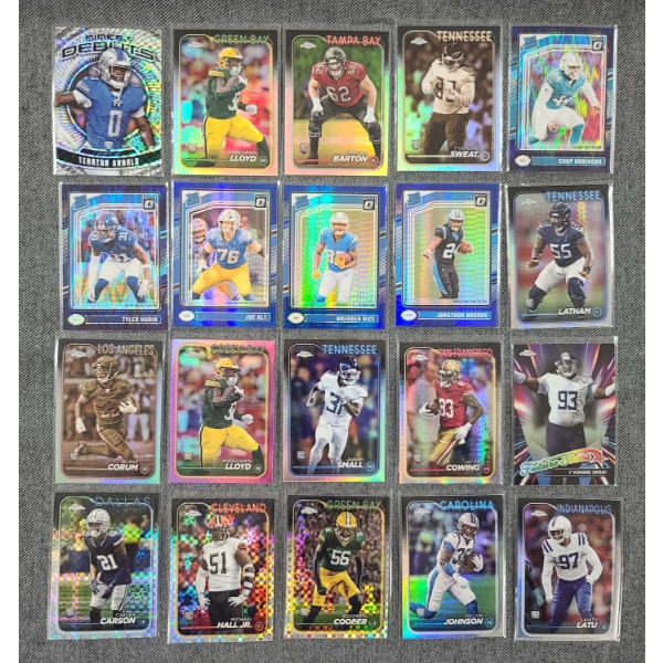 20 Assorted 2024 Rookie Refractor Football Trading Cards in Toploaders