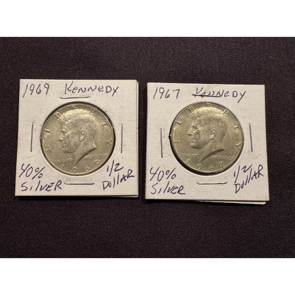 2 - United States Kennedy 40% Silver Half Dollars - Excellent Condition
