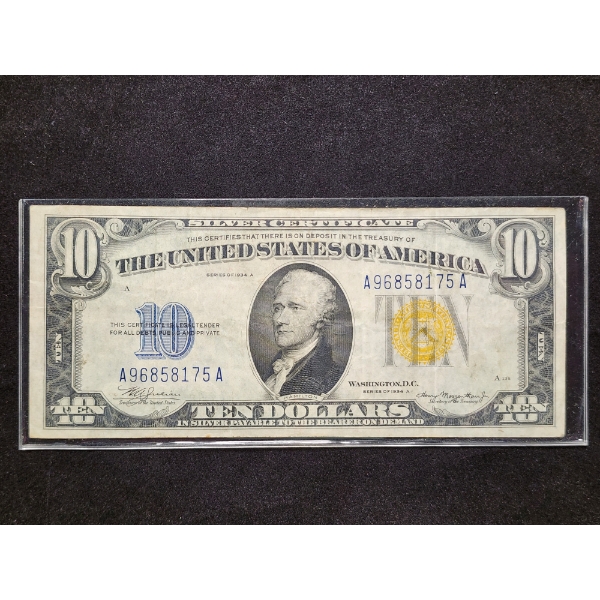 1934 Series A $10 Silver Certificate Yellow Seal North Africa WWII