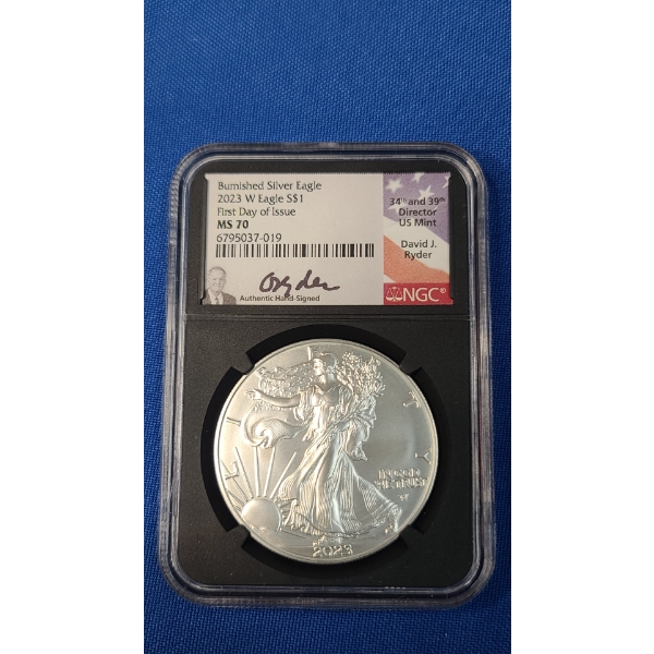 2023-W NGC MS70 Burnished First Day Of Issue 1 oz .999 Fine Silver American Eagle - Signed