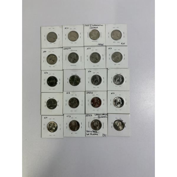 Assorted Quarters in Labeled Cards - Mostly 2000's Dates - FV $5.00
