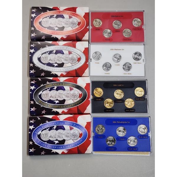 (4) 2006 State Quarter Collection Sets: Gold Edition/Platinum Edition/Philadelphia Mint/Denver Mint