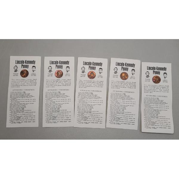 (5) Uncirculated 1974 Third Party Counterstamped Lincoln-Kennedy Novelty Pennies