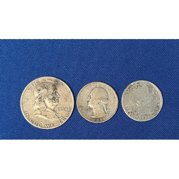 1954 Franklin Silver Half Dollar, 1935 Silver Washington Head Quarter & 1908 Silver Barber Quarter