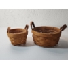 Image 4 : (2) Round Longaberger Baskets with Leather Handles and Plastic Liners