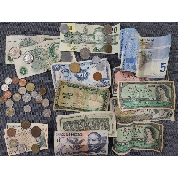 Large Lot of Assorted World Currencies - Coins & Paper Money From Canada, Mexico & More!