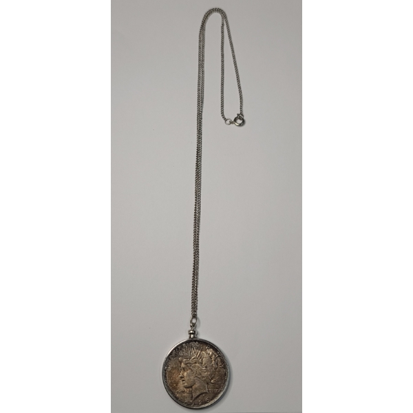 United States 1926-S Mounted In Bezel Pendant & Attached To Chain Necklace