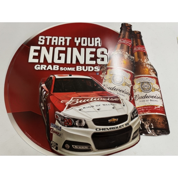 Budweiser Chevrolet Start Your Engines 26"x29" Metal Sign - Great Condition - No Shipping