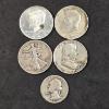 Image 1 : (5) 90% Silver Coins incl Silver 40% Kennedy Half, 90% Silver Walking Liberty Half and More