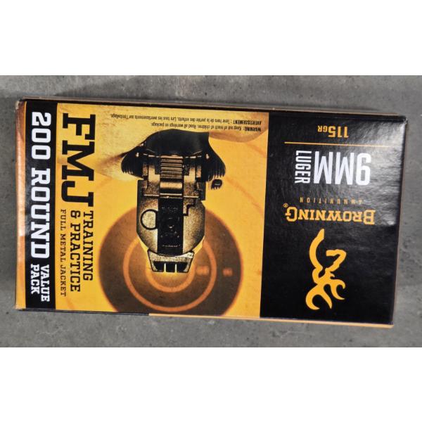 New! 200 Browning 9MM Luger 115 Grain FMJ Training & Practice Pistol Cartridges 