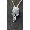 Image 2 : Sterling Silver Flower Necklace Pendant W/ Small Green Stone & Stainless Steel Magnetic Clasp Chain 