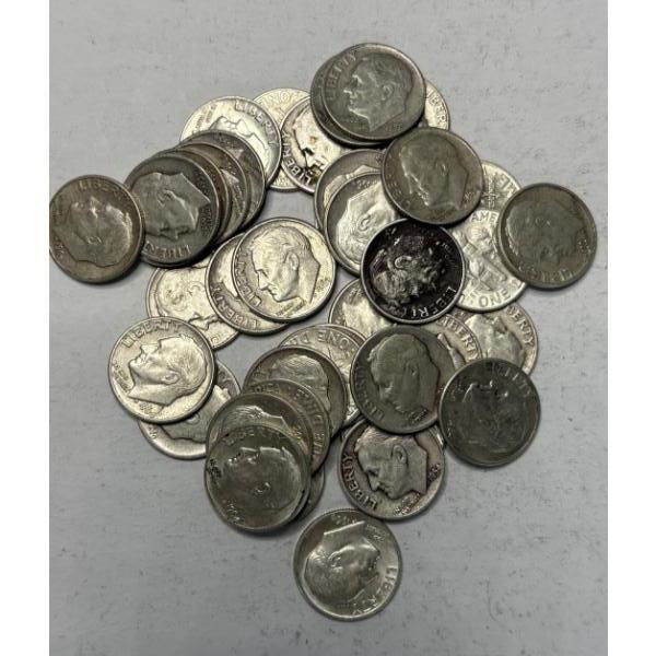 Lot of 40 90% Silver, Assorted Year, Roosevelt Dimes FV $4.00