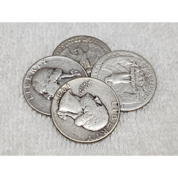 $1.00 Face Value in Assorted 90% Silver United States Washington Quarters ~ 4 Coins!