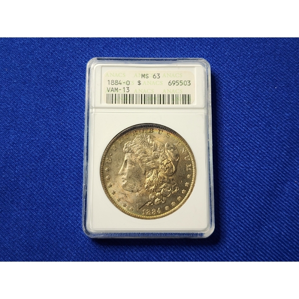 1884-O Morgan Silver Dollar ANACS MS 63 VAM-13 O/O Centered High
