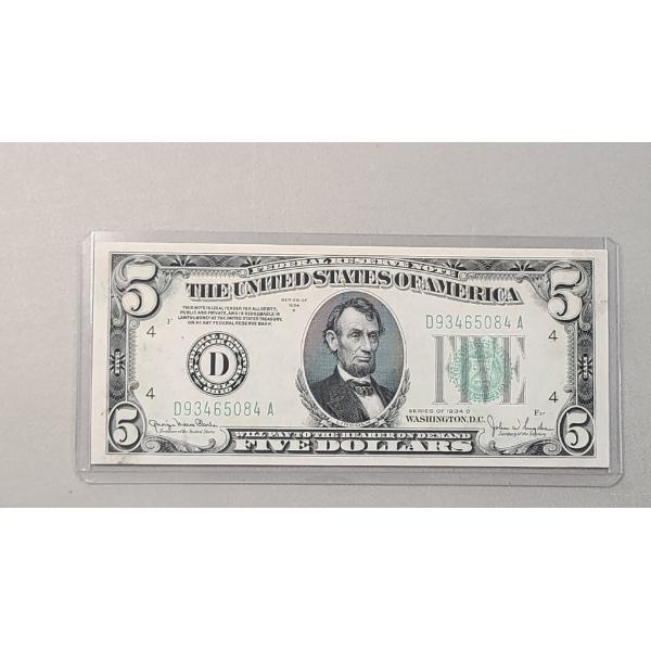 Series 1934 D $5 Green Seal Federal Reserve Bank Note Cleveland, Ohio District - Face Value: $5.00