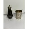 Image 1 : Vintage Sterling Silver Saltshaker & Small Sterling Beaker with Wreath - Beaker 2 inches - Saltshake