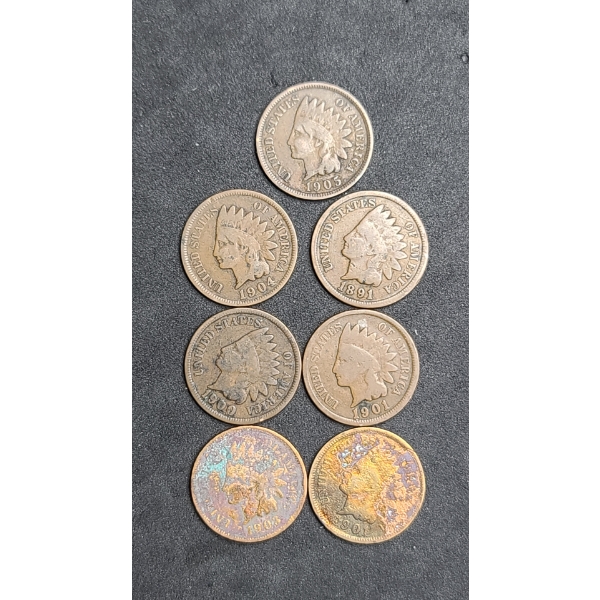 (7) Assorted Years Indian Head Cents - Face Value: $0.07