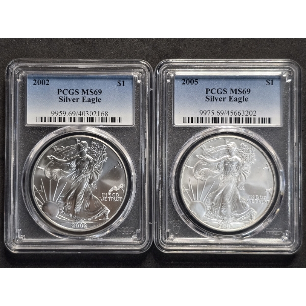 2 PCGS MS69 American Silver Eagles