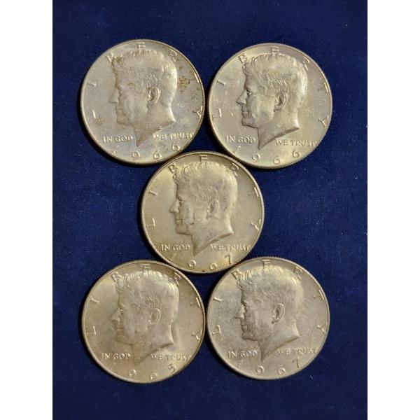 Five Assorted 40% Silver U.S. Kennedy Half Dollars ~ Face Value: $2.50