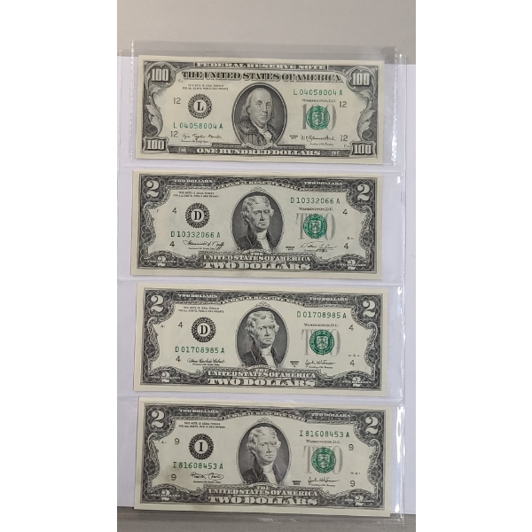 Assorted United States Currency Including Series 1977 $100 Federal Reserve Note - Face Value: $106