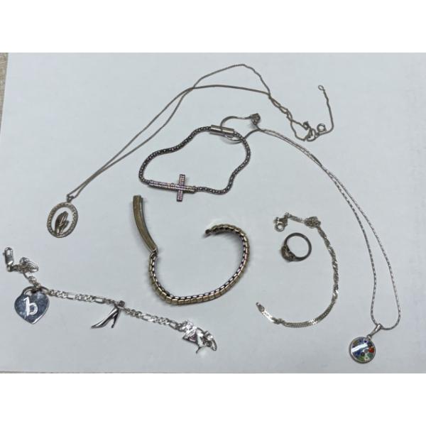 Sterling Silver Jewelry - 47.7  Grams total -  Bracelets (4) - Necklaces (2) - Heart Ring Size 4