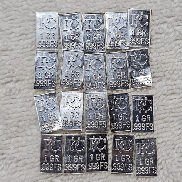 Twenty 1-Grain Silver Bars made of .999 Fine Silver