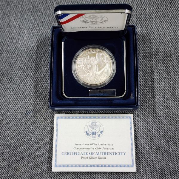 2007-P United States Jamestown 400th Anniversary Commemorative 90% Silver PROOF Dollar in OG Box