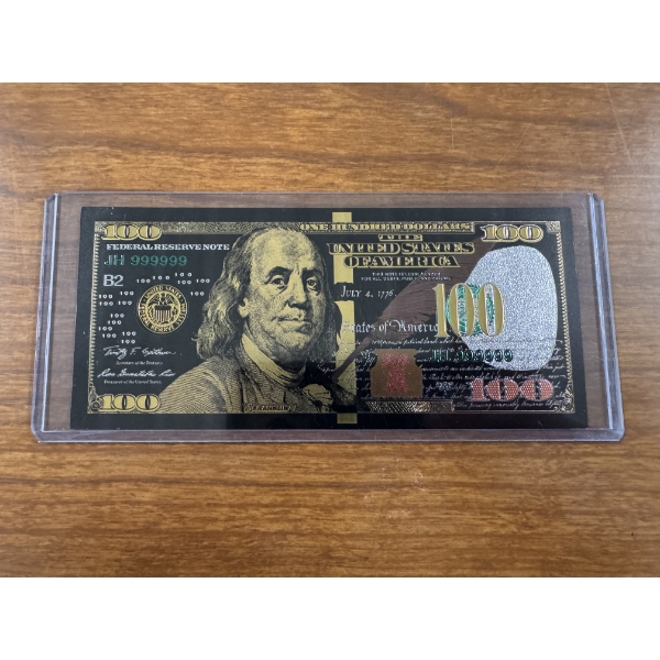 Ben Franklin $100 Collector Gold Foil .999999 - 24K Gold Note In Protective Holder - Mint Condition