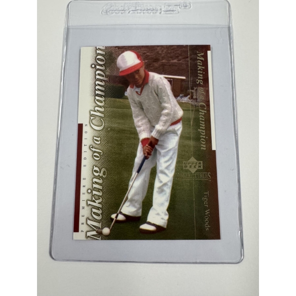 2001 Upper Deck Tiger Woods Rookie Golf Card In Protective Holder - High Grade - Mint Condition