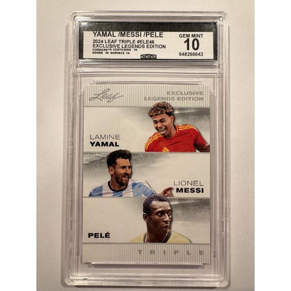2024 Leaf Exclusive Triple Legends Messi, Yamal & PELE Soccer Card - Gem Mint 10