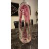 Image 1 : Freeform Clear & Pink Art Glass Sculpture - 23 x 10 Overall With 2 Oval Openings In Center