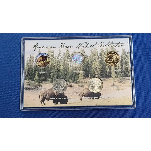 American Bison Nickel Collection 5 Coin Set In Acrylic Display
