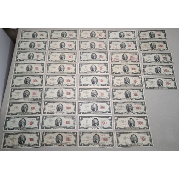 (41) United States Series 1963 $2 Red Seal Bank Notes - In Fine And Extra Fine Condition