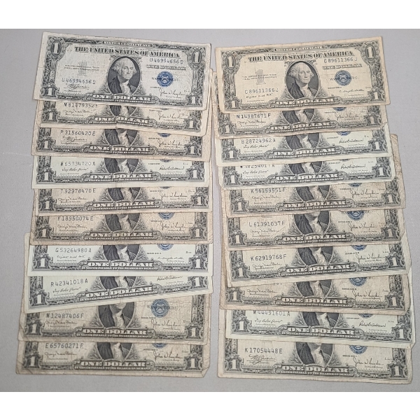 Lot Of (20) Assorted Series United States $1 Silver Certificates - Face Value: $20.00
