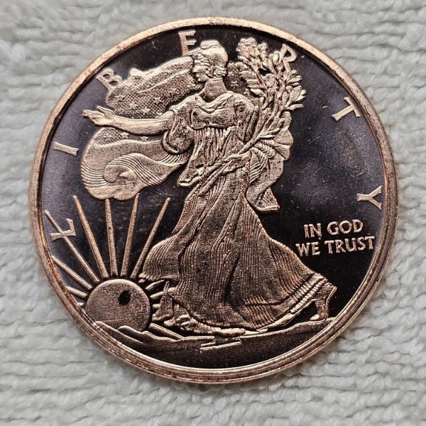 1 AVDP Ounce .999 Fine Pure Copper Bullion Round Featuring the Historical "Walking Liberty" Design