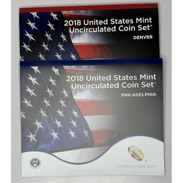 Lot of 2, 2018 United States Mint Sets (Denver and Philadelphia) FV $5.82