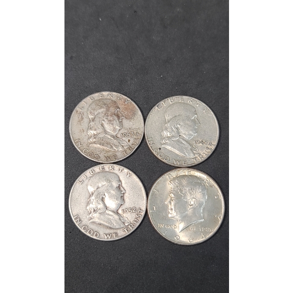 1952, 1953, 1963 90% Silver Franklin Half Dollars & 1964 90% Silver Kennedy Half Dollars - FV: $2