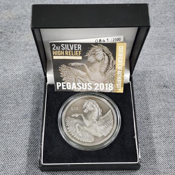2 Oz Silver 2018 Pegasus High Relief Antique Finished Coin ~ British Virgin Islands~ In Original Box