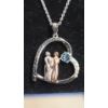 Image 3 : Sterling Silver Sister Necklace With Engraved Heart Pendant With Colorful Stones - Weight: 5.4g